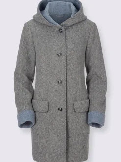 Manteau imitation laine avec capuche et poches plaquées