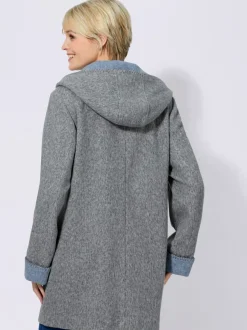 Manteau imitation laine avec capuche et poches plaquées