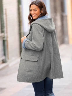 Manteau imitation laine avec capuche et poches plaquées