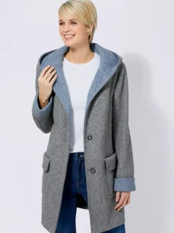 Manteau imitation laine avec capuche et poches plaquées