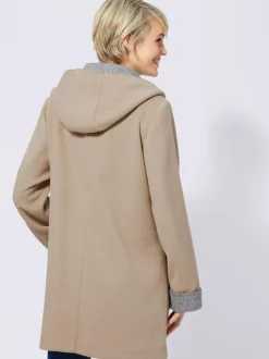 Manteau imitation laine avec capuche et poches plaquées