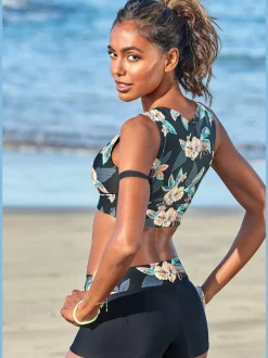 Mini-short de maillot de bain à motif floral en polyamide recyclé