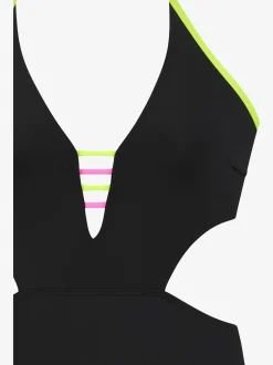 Monokini à col V avec détails fluos contrastés et découpes