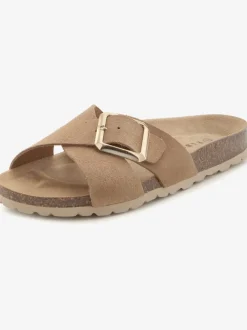 Mules élégantes en cuir velours de qualité avec voûte plantaire en liège confortable