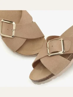 Mules élégantes en cuir velours de qualité avec voûte plantaire en liège confortable