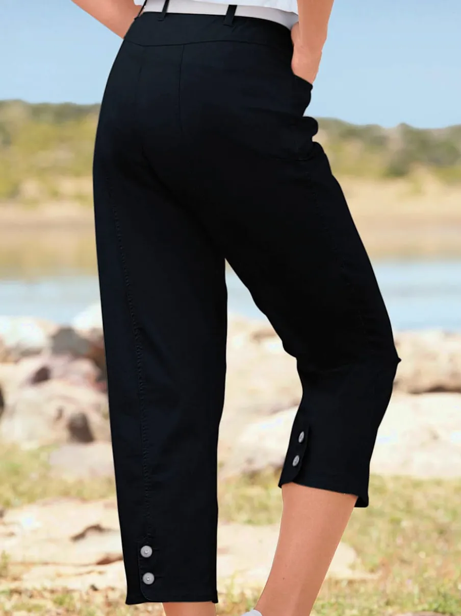 Pantalon 7/8 avec ceinture et fente arrondie deux boutons