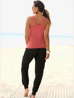 Pantalon avec ceinture smockée et poches cargo latérales
