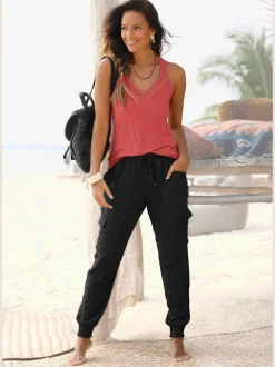 Pantalon avec ceinture smockée et poches cargo latérales