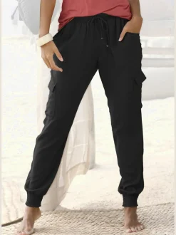 Pantalon avec ceinture smockée et poches cargo latérales
