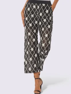 Pantalon avec motifs losanges et fleurs à ceinture élastique
