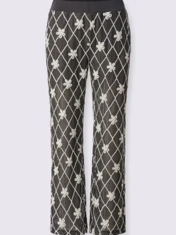Pantalon avec motifs losanges et fleurs à ceinture élastique