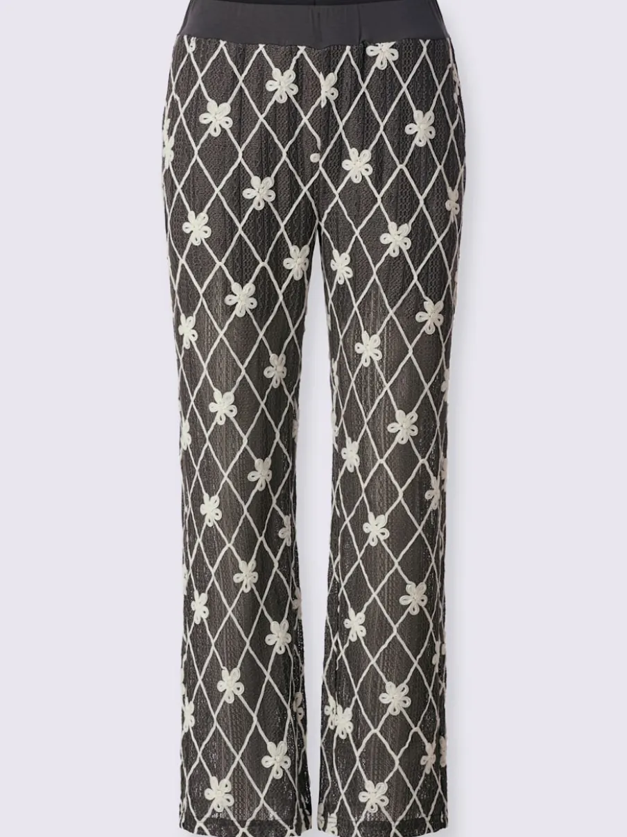 Pantalon avec motifs losanges et fleurs à ceinture élastique