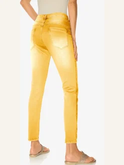 Pantalon boyfriend coupe droite cinq poches en élasthanne