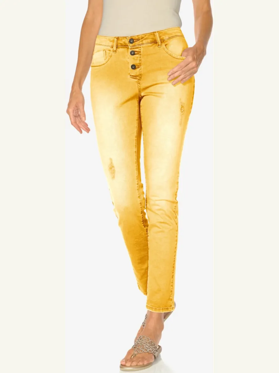 Pantalon boyfriend coupe droite cinq poches en élasthanne