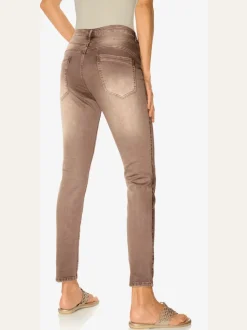 Pantalon boyfriend coupe droite cinq poches en élasthanne