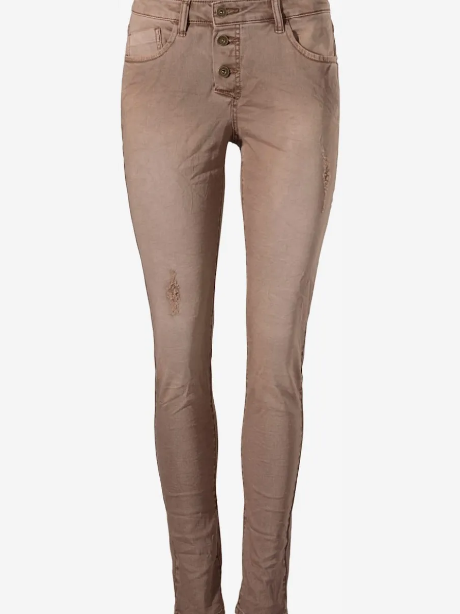 Pantalon boyfriend coupe droite cinq poches en élasthanne