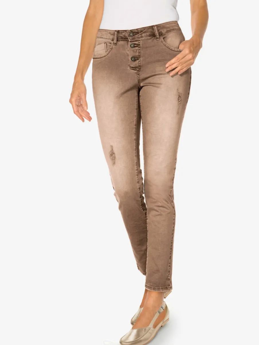 Pantalon boyfriend coupe droite cinq poches en élasthanne