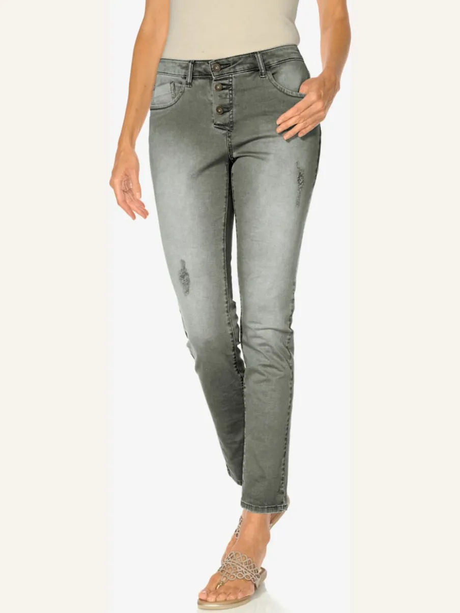Pantalon boyfriend coupe droite cinq poches en élasthanne