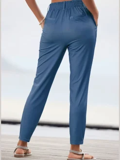 Pantalon ceinture élastique avec cordon et poches latérales fendues