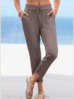 Pantalon ceinture élastique avec cordon et poches latérales fendues