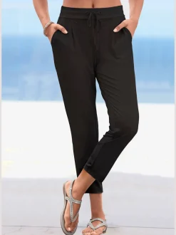 Pantalon ceinture élastique avec cordon et poches latérales fendues