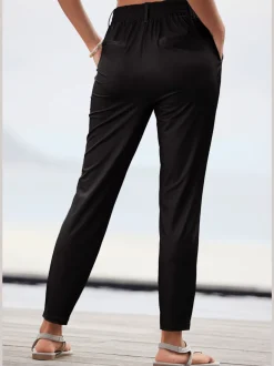 Pantalon ceinture élastique avec cordon et poches latérales fendues