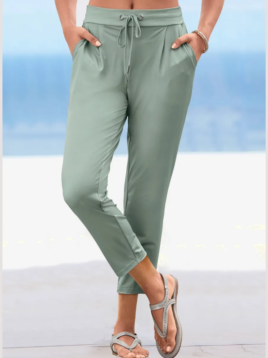 Pantalon ceinture élastique avec cordon et poches latérales fendues