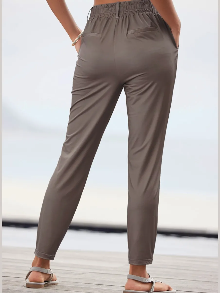 Pantalon ceinture élastique avec cordon et poches latérales fendues