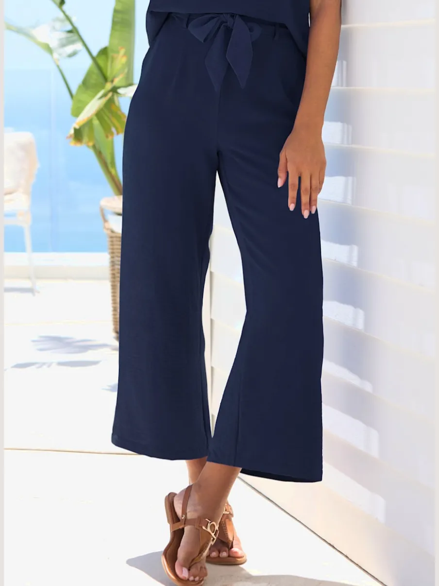 Pantalon à ceinture élastique avec jambes larges 7/8