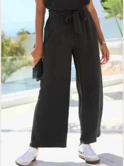Pantalon à ceinture élastique avec jambes larges 7/8