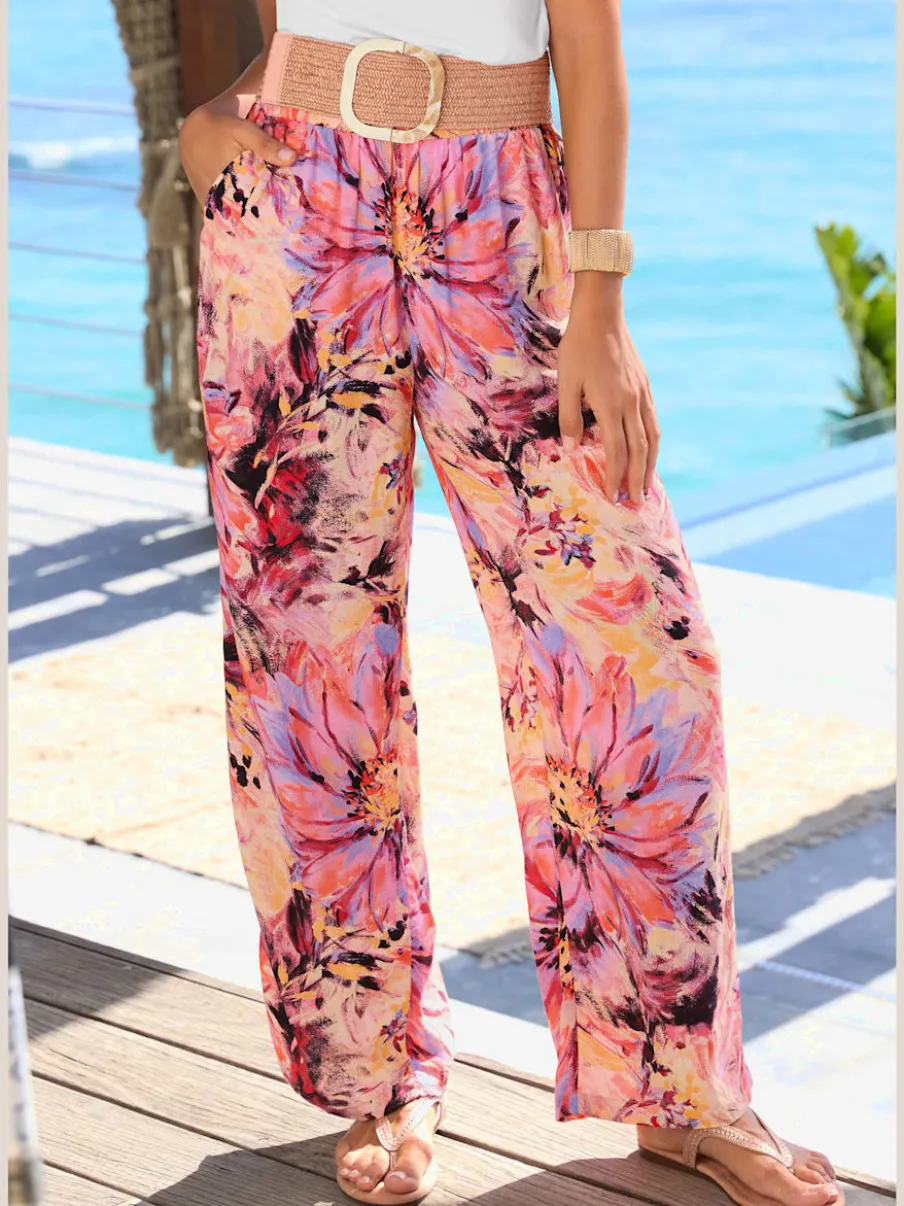 Pantalon à ceinture lisse avec imprimé floral unique