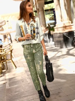 Pantalon cheville à imprimé brillant avec poches arrière