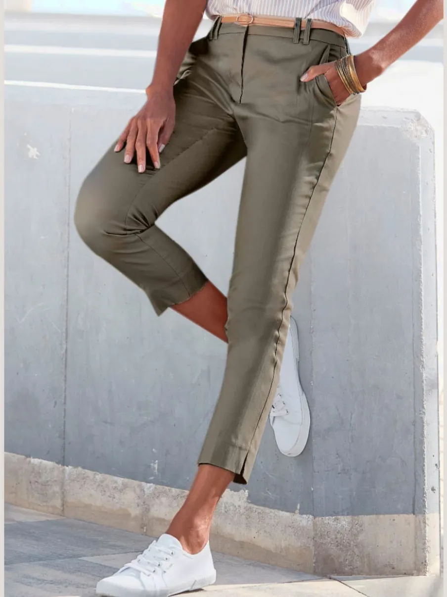 Pantalon chino décontracté avec ceinture imitation cuir et poches
