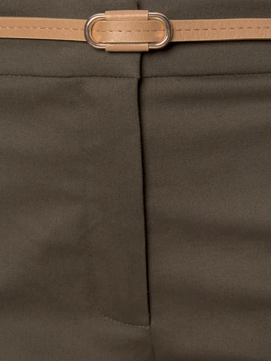 Pantalon chino décontracté avec ceinture imitation cuir et poches