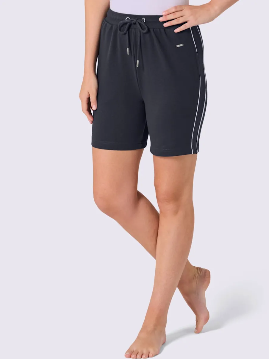Pantalon court en matière sweat avec passepoil double sportif et ceinture élastique