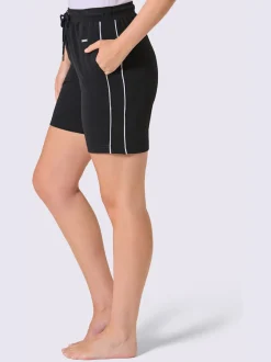 Pantalon court en matière sweat avec passepoil double sportif et ceinture élastique