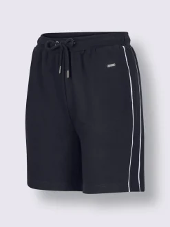 Pantalon court en matière sweat avec passepoil double sportif et ceinture élastique