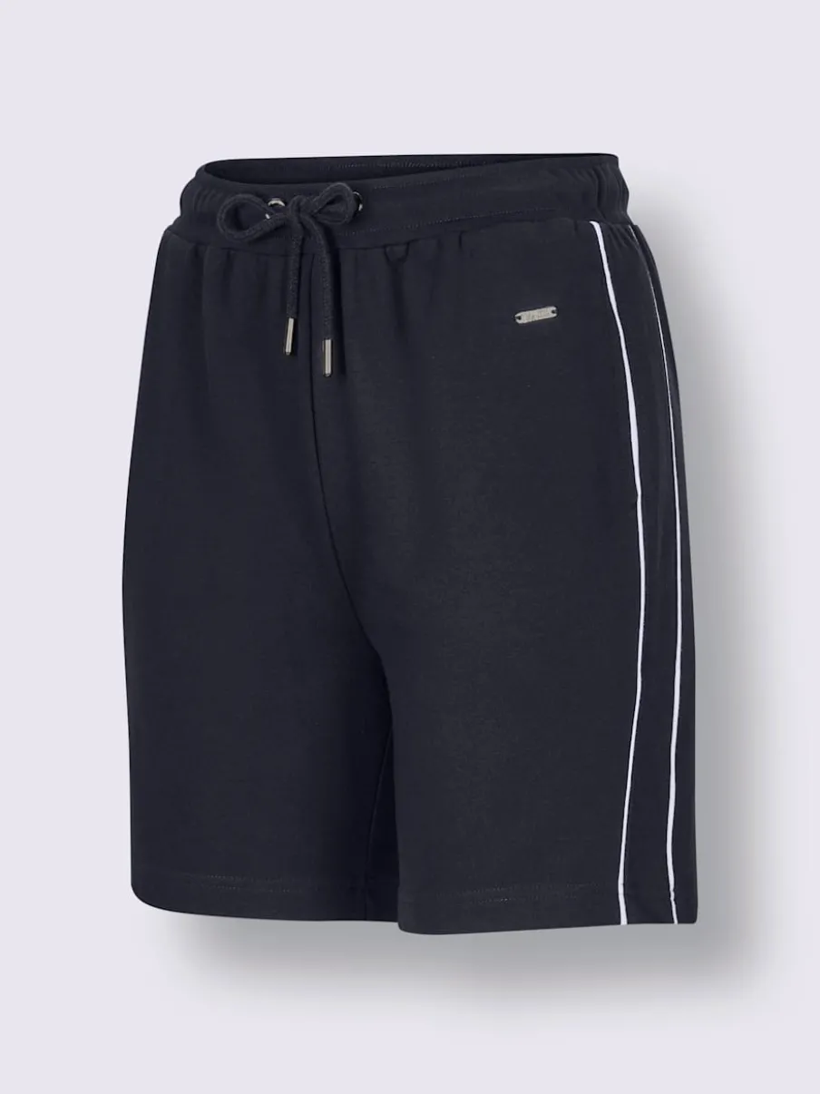 Pantalon court en matière sweat avec passepoil double sportif et ceinture élastique
