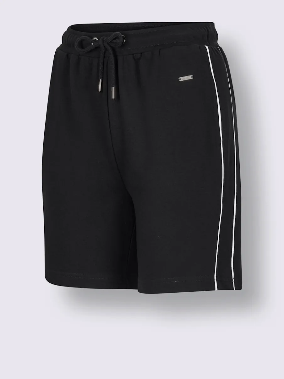 Pantalon court en matière sweat avec passepoil double sportif et ceinture élastique