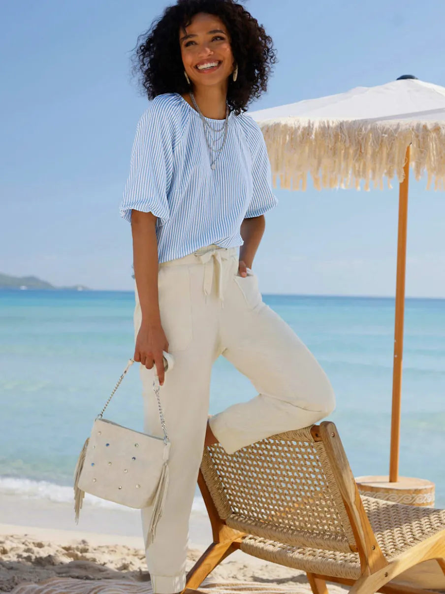 Pantalon décontracté à ceinture élastique avec poches et bordure raffinée