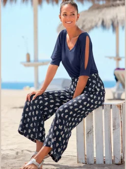 Pantalon décontracté imprimé avec ceinture élastique et poches