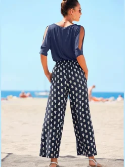 Pantalon décontracté imprimé avec ceinture élastique et poches