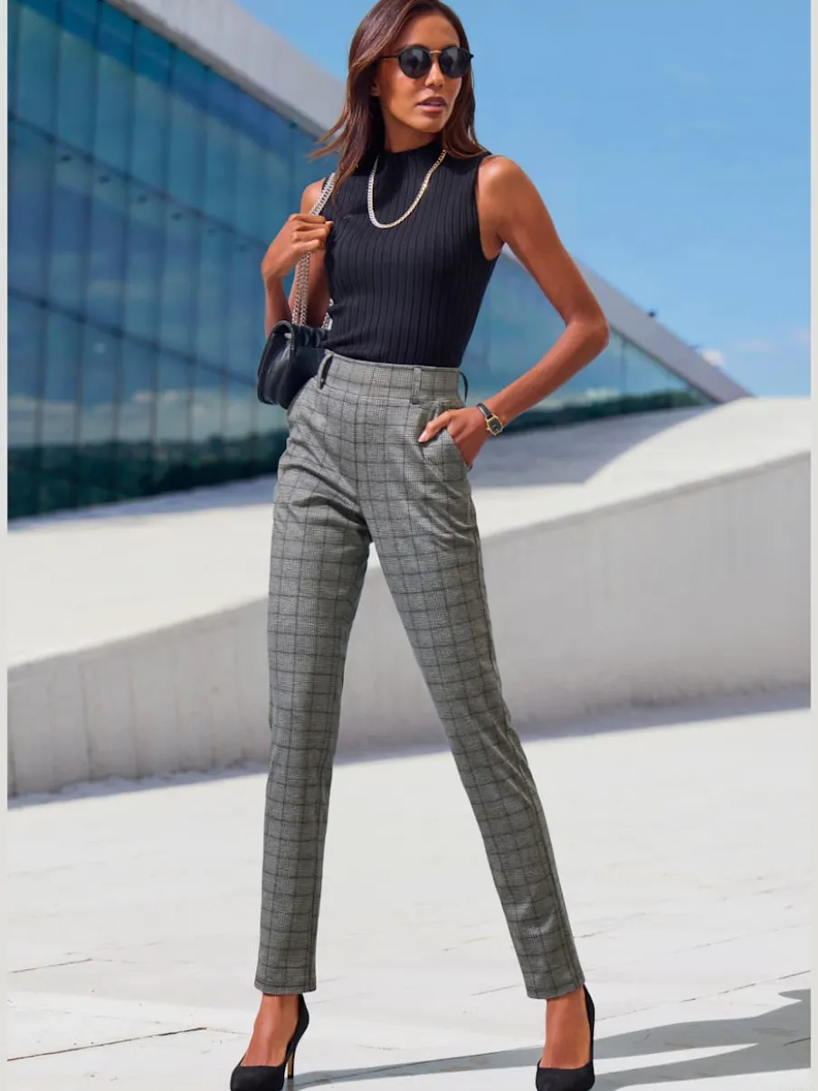 Pantalon de jogging à motifs avec jambes étroites et taille haute