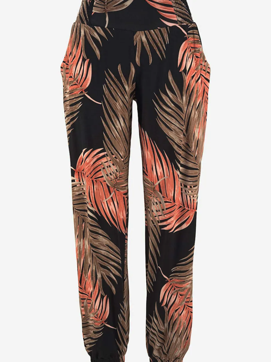 Pantalon de plage avec imprimé feuilles de palmier et poches fendues