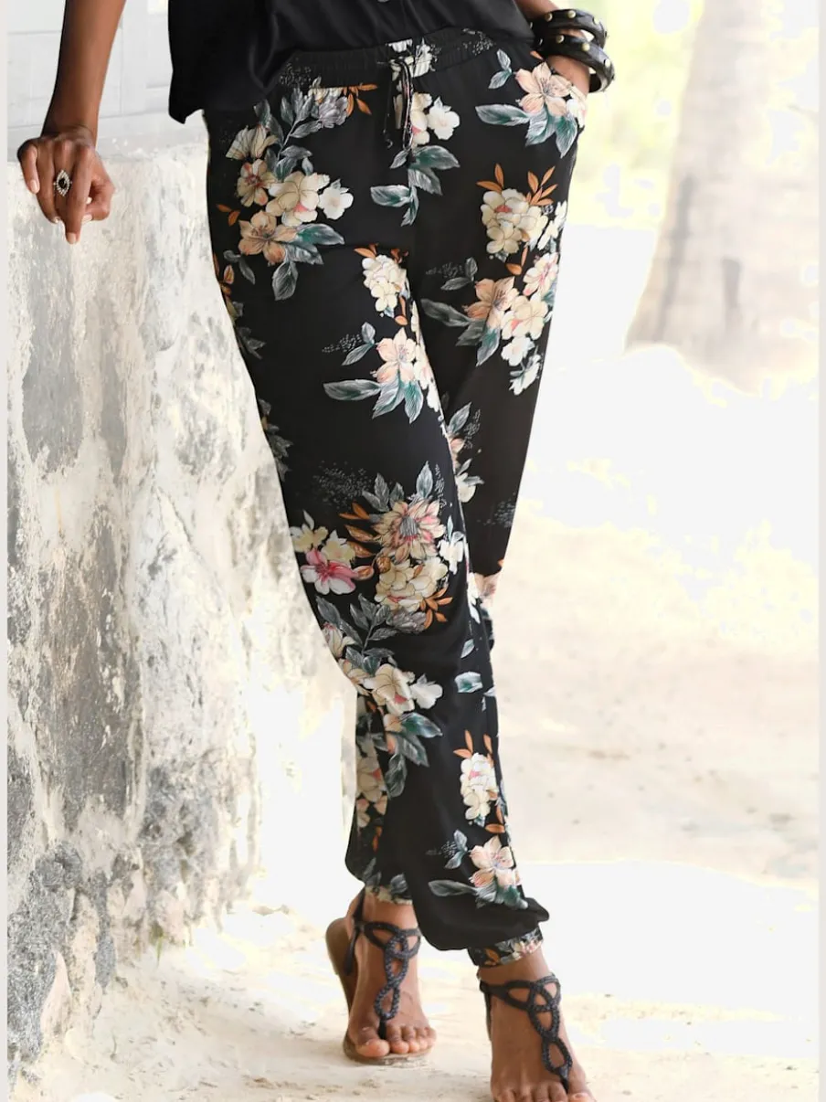 Pantalon de plage en jersey avec imprimé floral et poches latérales