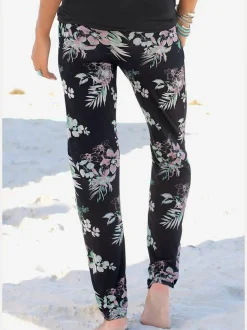 Pantalon de plage à imprimé tropical avec poches fendues