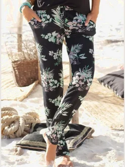 Pantalon de plage à imprimé tropical avec poches fendues