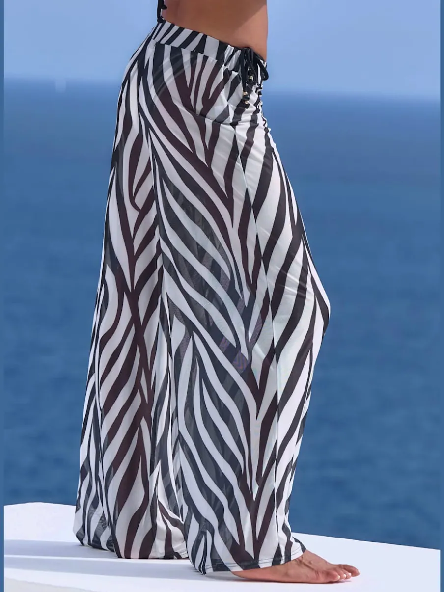 Pantalon de plage élastiqué à rayures et jambes larges