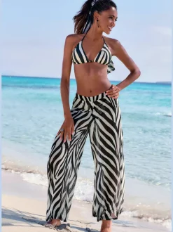 Pantalon de plage élastiqué à rayures et jambes larges