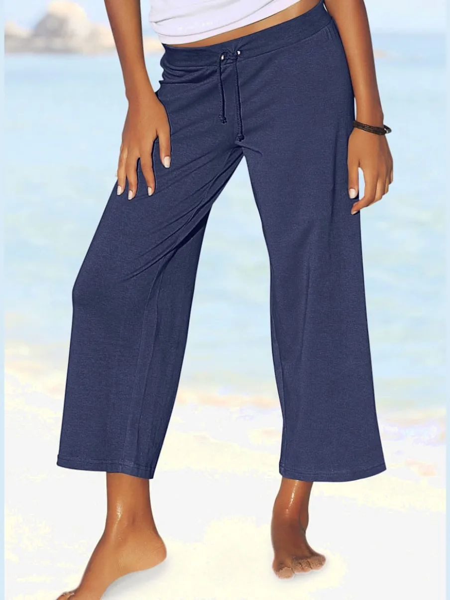Pantalon de plage léger 7/8 en coton avec ceinture élastique